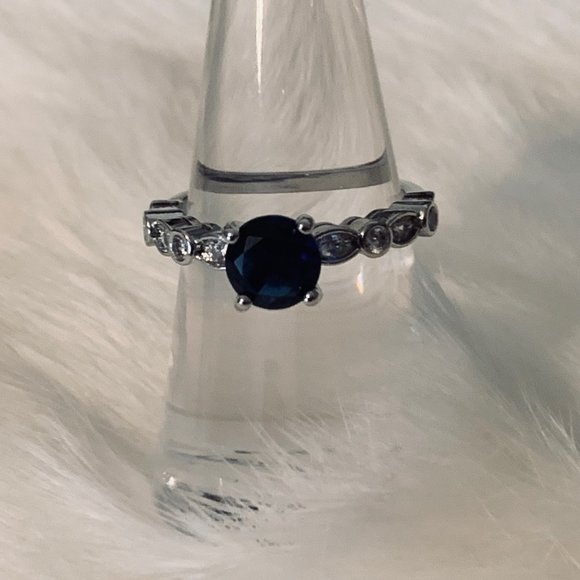 Two Silver Tone Fashion Rings with Blue and Clear Stone Round - Picture 8 of 14